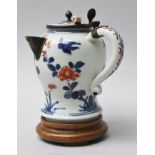 AN 18th CENTURY CHINESE IMARI CHOCOLATE POT with period, probably Dutch metal mounts 12cm high (with