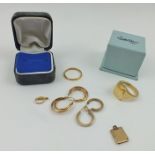A 22CT GOLD WEDDING BAND, an 18ct gold SIGNET RING 12g., together with two pairs of EARRINGS, etc.