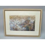 LATE 20TH CENTURY BRITISH SCHOOL "Barn Owl in a winter landscape", a Watercolour, 34cm x 55cm