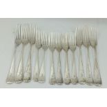 JOHN ROUND & SON LTD. A MATCHED SET OF SILVER FORKS, comprising six table and six dessert, "