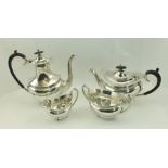 WALKER & HALL A GEORGIAN DESIGN FOUR-PIECE SILVER TEA AND COFFEE SERVICE, comprising coffee pot,