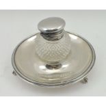 FAVELL ELLIOTT & CO. A LATE VICTORIAN SILVER INK STAND, having hobnail cut glass well with silver