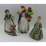 THREE ROYAL DOULTON POTTERY FIGURINES, "Old Mother Hubbard" no. HN2314, "Grandmother's Dress" no.