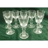 A SET OF EIGHT BRIERLEY CRYSTAL STEMMED GLASSES of Georgian design, each having knop stem on