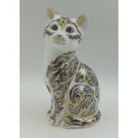 A ROYAL CROWN DERBY PAPERWEIGHT of a Majestic Cat no. 2859/3500, with gold stopper, boxed with
