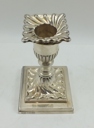 HAWKSWORTH, EYRE & CO. A VICTORIAN SILVER PIANO CANDLESTICK with removable wrythen drip pan, - Image 2 of 3