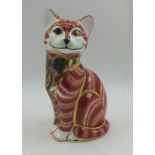 A ROYAL CROWN DERBY PAPERWEIGHT of a Cheshire Cat no. 103/500, with gold stopper, boxed with