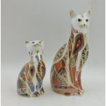 TWO ROYAL CROWN DERBY PAPERWEIGHTS, "Siamese Cat" with gold stopper, 13cm high, boxed, and "