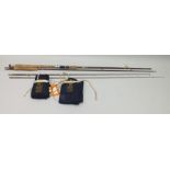 A "HOUSE OF HARDY ALNWICK" GLASS FIBRE TWO-PIECE 8'6" SPINNING ROD, fixed reel mount, in cloth