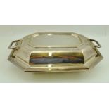 A "MAPPIN & WEBB" SILVER PLATED VEGETABLE TUREEN of canted form, with liner and cover, 29cm