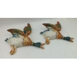 TWO BESWICK POTTERY FLYING DUCKS, factory code 596, numbers 1 and 2