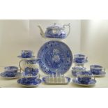 A SPODE BLUE "ITALIAN" BREAKFAST SET comprising; teapot and cover, milk jug, sugar box and cover,