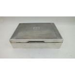 VINERS A MID-20TH CENTURY SILVER CIGARETTE BOX, having engine turned hinged cover, monogrammed 'AD',