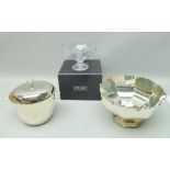 A STUART CRYSTAL FRUIT BOWL 20cm, boxed, together with a silver plated octagonal PUNCH BOWL, 27cm