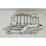 A COLLECTION OF WILLIAM IV SILVER "KING'S" PATTERN FLATWARE, comprising 5 x serving/soup spoons, 3 x