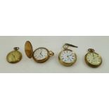 FOUR GOLD PLATED CASED GENTLEMAN'S POCKET WATCHES, one of Hunter design, with Art Nouveau floral