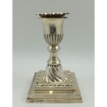 HAWKSWORTH, EYRE & CO. A VICTORIAN SILVER PIANO CANDLESTICK with removable wrythen drip pan,