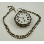AN EARLY 20TH CENTURY SILVER CASED GENTLEMAN'S POCKET WATCH, having white enamel dial with Roman