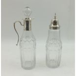 PETER AND ANN BATEMAN A PAIR OF GEORGE III SILVER MOUNTED CONDIMENT BOTTLES, one being an oil jug