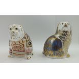 TWO ROYAL CROWN DERBY PAPERWEIGHTS, King Charles Spaniel and Bulldog, 10cm & 9cm, each with gold