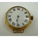 AN 18K GOLD WRIST WATCH, having white enamel dial with Roman numerals