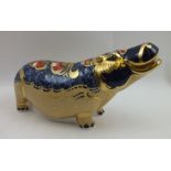 A ROYAL CROWN DERBY PAPERWEIGHT of a Hippopotamus, having gold backstamp limited edition no. 1376/