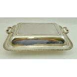 ROBERTS & BELK A SILVER CUSHION FORM ENTREE DISH with two-handled cover, beaded rim decoration,