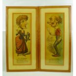 A PAIR OF LATE VICTORIAN POLYCHROME CARICATURE PRINTS, "To a Dressmaker", and "To an Old Beau", 56cm