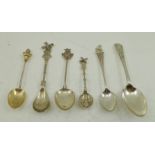 TWO SILVER SHAKESPEARE SOUVENIR SPOONS, a WARWICKSHIRE BEAR SILVER SPOON, a SILVER RIFLE CLUB