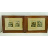 AFTER WILSON HEPPLE "Hunting scenes", coloured Prints, 12cm x 9cm, four prints mounted in two oak
