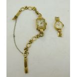 TWO 9CT GOLD CASED LADY'S COCKTAIL WATCHES, one fitted with a 9ct gold strap, total weight 21.1g.