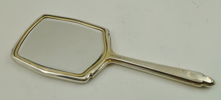 A SILVER AND GREEN GUILLOCHE ENAMEL HAND MIRROR, Chester 1939 - Image 2 of 3