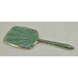 A SILVER AND GREEN GUILLOCHE ENAMEL HAND MIRROR, Chester 1939