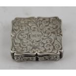 JOSEPH WILLMORE AN EARLY VICTORIAN SILVER VINAIGRETTE, having chased acanthus decoration, includes