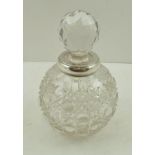 SAMPSON MORDAN & CO. A LATE VICTORIAN CUT GLASS "GRENADE" FORM SCENT BOTTLE, silver banded with