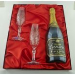 LANSON NV Champagne with two lead crystal glasses, boxed