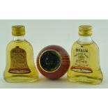 A MINIATURE CRICKET BALL of 70 degree proof Scotch Whisky, together with TWO MINIATURE BELLS