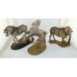 COUNTRY ARTISTS A RESIN SCULPTURE "SHIRE GELDING IN PAIRS HARNESS", after David Ivey, 24cm high,