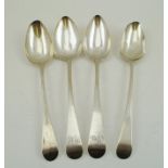 FOUR LATE GEORGIAN/EARLY 19TH CENTURY SILVER "HANOVERIAN" PATTERN TABLE SPOONS, engraved