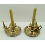 A PAIR OF "MAPPIN & WEBB" SILVER PLATED CHAMBERSTICKS with snuffers