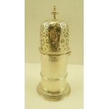 ELLIS JACOB GREENBERG A SILVER SUGAR CASTER of 17th century "Lighthouse" shape, decorative pierced