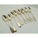 A COLLECTION OF EIGHT SILVER "FIDDLE" PATTERN DESSERT SPOONS, mixed assay marks, combined weight