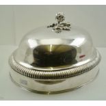 A VICTORIAN SILVER PLATED MEAT DOME, having cast artichoke form handle, engraved armorial with the