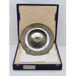 A 21ST CENTURY SILVER HORSE RACING TROPHY in the form of a shallow bowl with gilt mount and