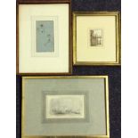 Box of six framed, mounted pencil studies.