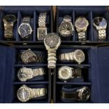 A collection of thirteen wrist watches, to include the names Accurist, Citizen, Rotary, Sekonda,