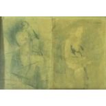 Attributed MARIE LAURENCIN. Framed, glazed, signed pencil study on paper depicting two nude figures,