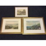 Three framed, glazed watercolours on paper, two signed, one signed 'J. Elliot', the other signed '