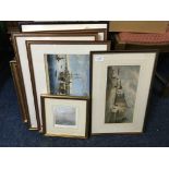 Eight framed, glazed various watercolours and prints.