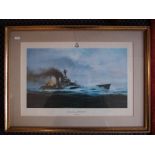 ROBERT TAYLOR. Two framed prints of naval scenes, titled 'H.M.S KELLY' and 'The Last Moments of H.